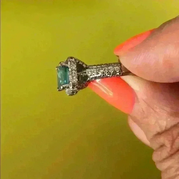 Princess Cut Fancy Blue Diamond Engagement Ring - Picture 6 of 6